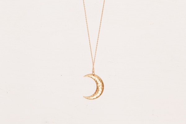 Necklace long Moon Crescent hammered