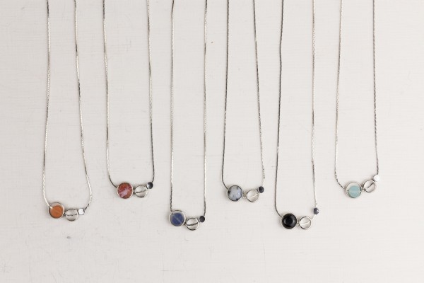 Necklace short silver Circles & Gems