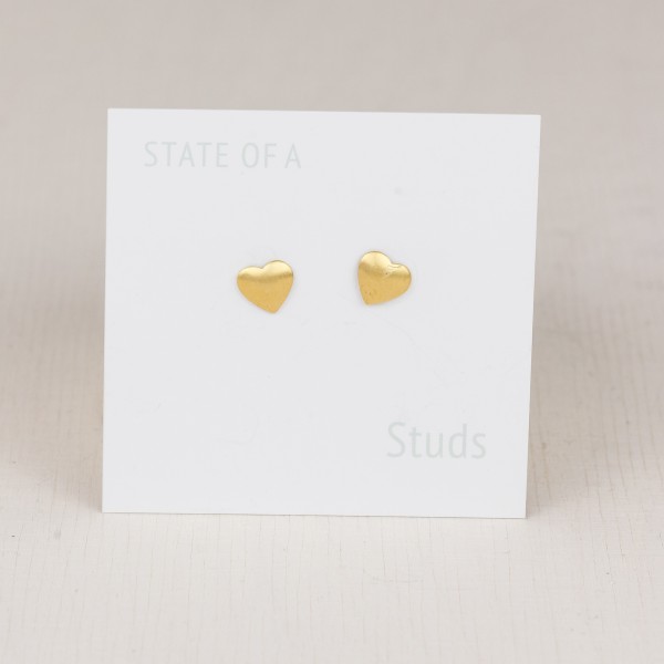 Studs Heart simple Brass domed