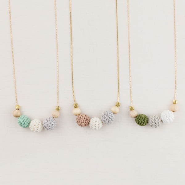 Necklace long Cotton Crochet Beads
