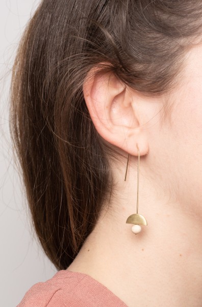 Earrings Semi Circle and wooden Bead