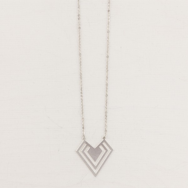 Necklace long geometric Heart lasered