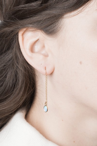 Thread Earring Silver with Opal bluish
